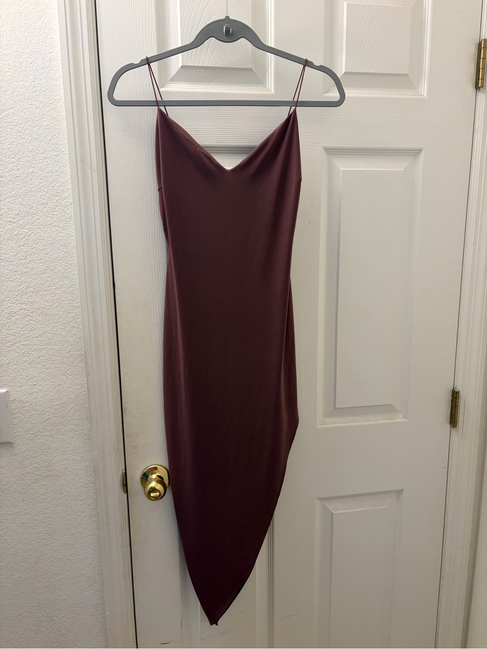 Asymmetrical Slip Dress with Cowl Neck in Wine
